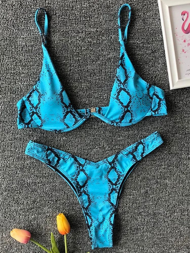 Sexy Neon V-bar Underwired Bikini 2025 Female Ribbed Swimsuit Women Thong Swimwear Two-pieces Bikini set Push up Bathing Suit - A-1 Thread Vault