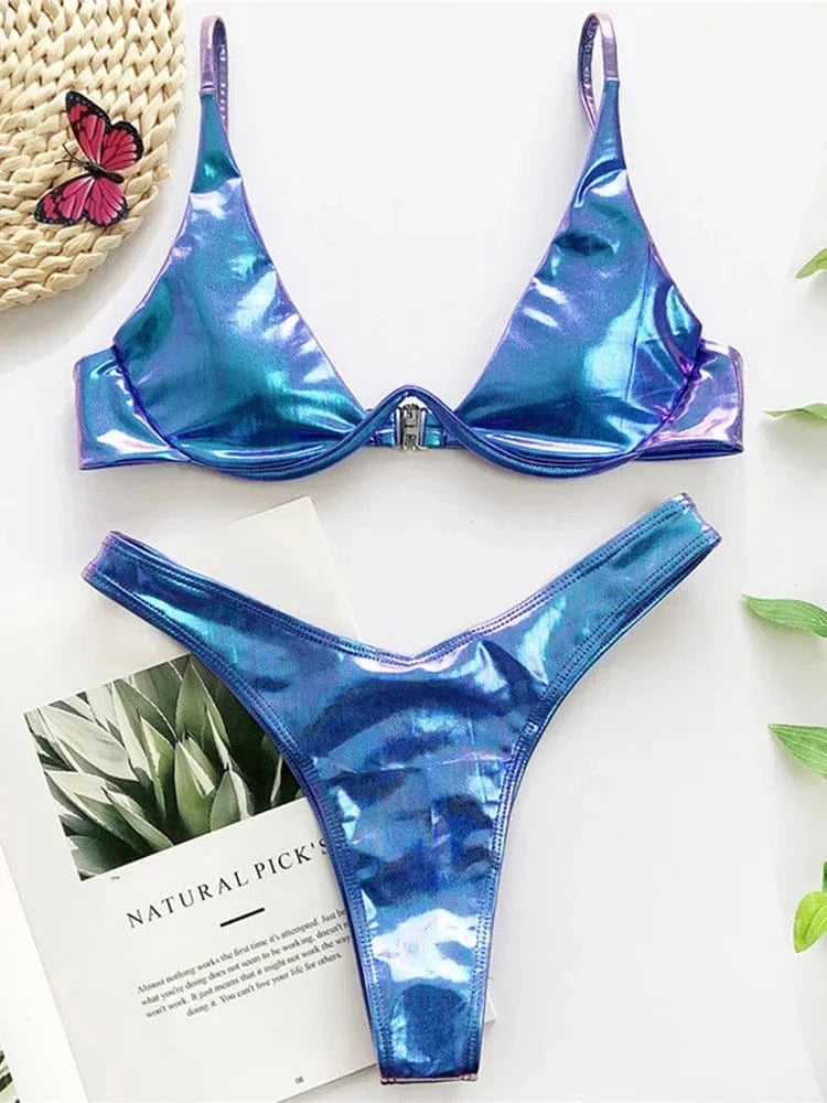 Sexy Neon V-bar Underwired Bikini 2025 Female Ribbed Swimsuit Women Thong Swimwear Two-pieces Bikini set Push up Bathing Suit - A-1 Thread Vault