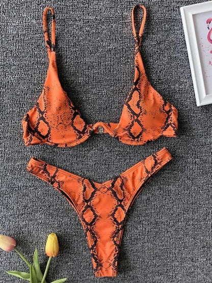 Sexy Neon V-bar Underwired Bikini 2025 Female Ribbed Swimsuit Women Thong Swimwear Two-pieces Bikini set Push up Bathing Suit - A-1 Thread Vault