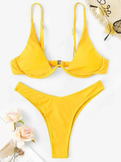 Sexy Neon V-bar Underwired Bikini 2025 Female Ribbed Swimsuit Women Thong Swimwear Two-pieces Bikini set Push up Bathing Suit - A-1 Thread Vault