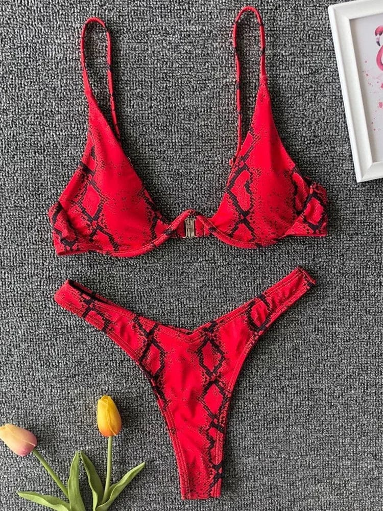 Sexy Neon V-bar Underwired Bikini 2025 Female Ribbed Swimsuit Women Thong Swimwear Two-pieces Bikini set Push up Bathing Suit - A-1 Thread Vault