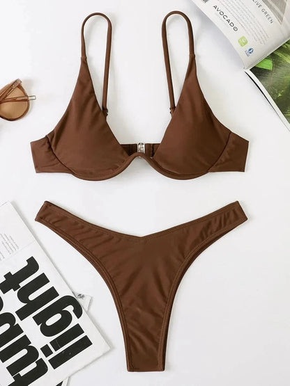 Sexy Neon V-bar Underwired Bikini 2025 Female Ribbed Swimsuit Women Thong Swimwear Two-pieces Bikini set Push up Bathing Suit - A-1 Thread Vault