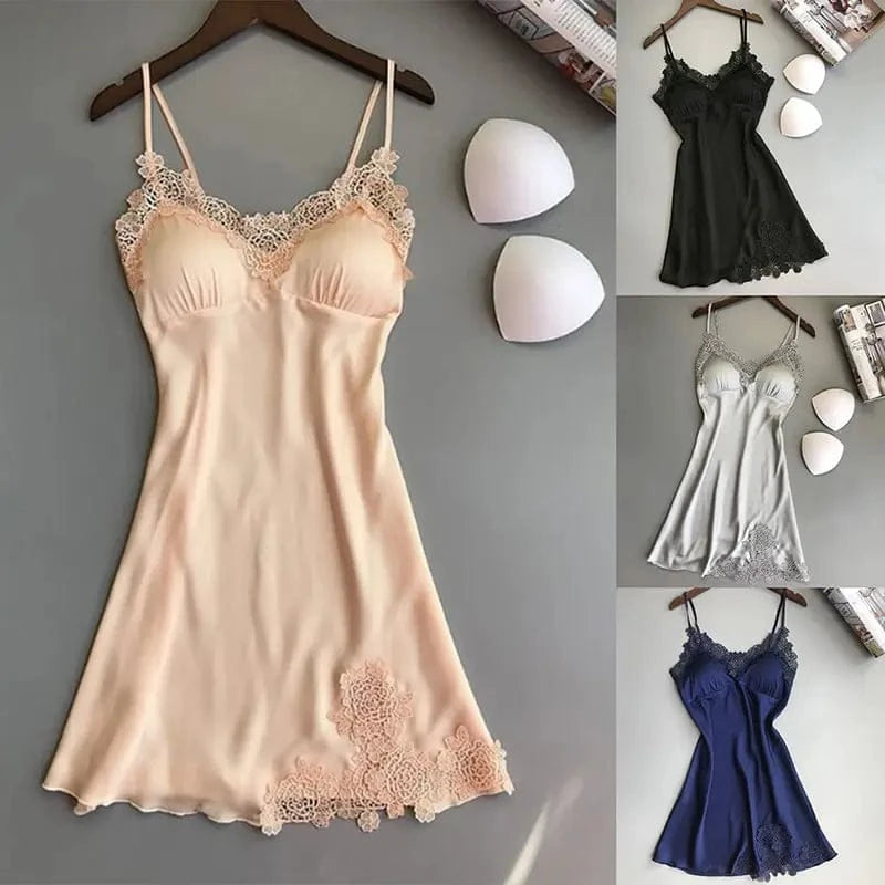 Sexy Pajamas Women's Silk Suspender Nightdress Ladies Spring And Summer Ice Silk Thin Halter Home Service Satin Night Dresses - A-1 Thread Vault
