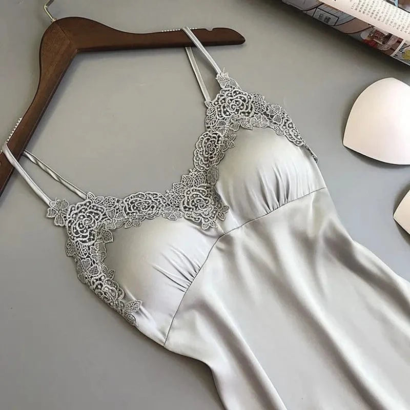 Sexy Pajamas Women's Silk Suspender Nightdress Ladies Spring And Summer Ice Silk Thin Halter Home Service Satin Night Dresses - A-1 Thread Vault