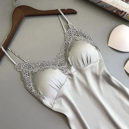 Sexy Pajamas Women's Silk Suspender Nightdress Ladies Spring And Summer Ice Silk Thin Halter Home Service Satin Night Dresses - A-1 Thread Vault