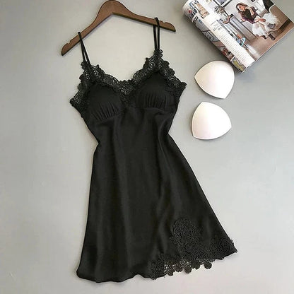 Sexy Pajamas Women's Silk Suspender Nightdress Ladies Spring And Summer Ice Silk Thin Halter Home Service Satin Night Dresses - A-1 Thread Vault