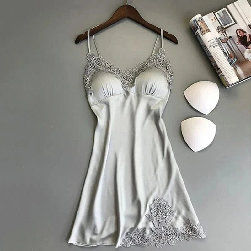 Sexy Pajamas Women's Silk Suspender Nightdress Ladies Spring And Summer Ice Silk Thin Halter Home Service Satin Night Dresses - A-1 Thread Vault