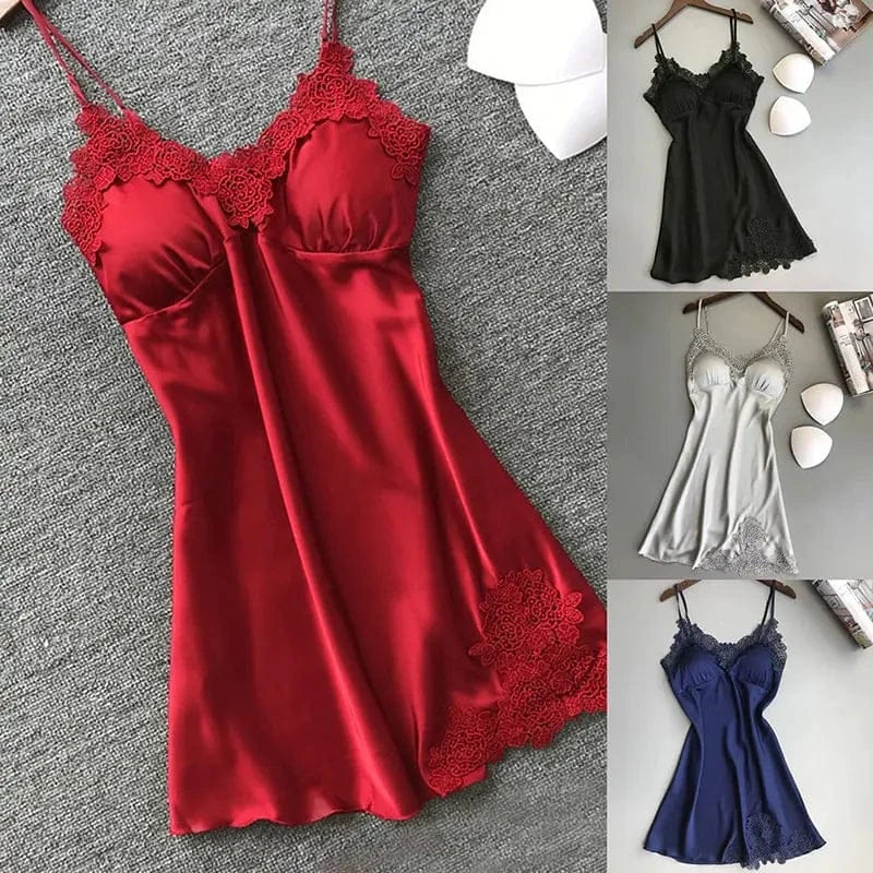 Sexy Pajamas Women's Silk Suspender Nightdress Ladies Spring And Summer Ice Silk Thin Halter Home Service Satin Night Dresses - A-1 Thread Vault