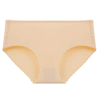 Seamless women's briefs in a solid beige color featuring a laser-cut scalloped edge around the leg openings.