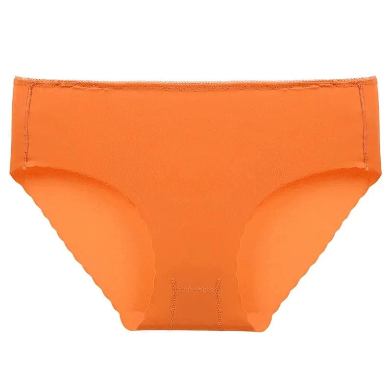 Solid orange women's seamless mid-rise bikini underwear against a plain white background.