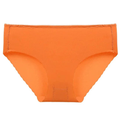 Solid orange women's seamless mid-rise bikini underwear against a plain white background.
