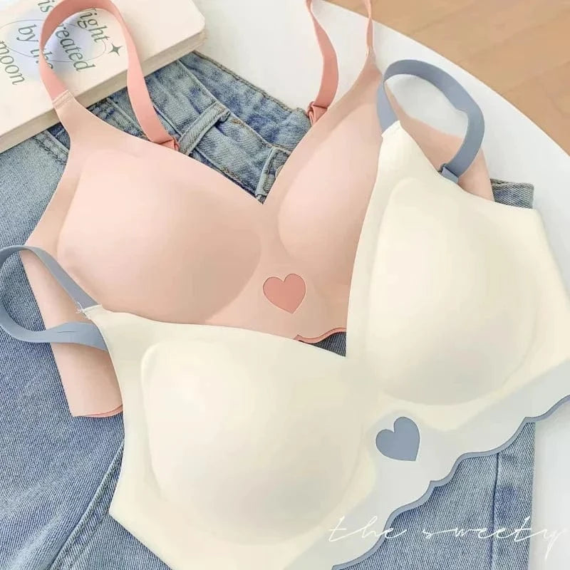Sexy Push Up Bras For Women Love Heart Pattern Brassiere Deep V Neck Cute Underwear Female Seamless Wireless Soft Lingerie - A-1 Thread Vault