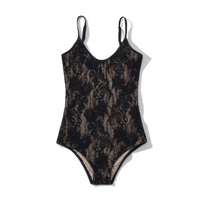 Sexy See Through Lace With Lining Backless Spaghetti Strap Bodysuit Woman Sling Tight Short Jumpsuit Slim fit Rompers Playsuits - A-1 Thread Vault