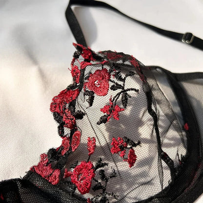 Sexy Set Womens Underwear Exotic Emotional Bra Set Embroidered Print Brassiere Lingerie Set Women's Set Push Up Thin Bralette - A-1 Thread Vault