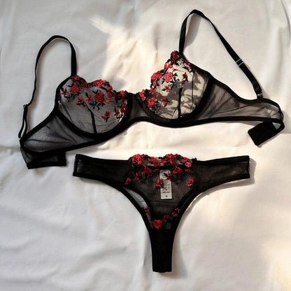 Sexy Set Womens Underwear Exotic Emotional Bra Set Embroidered Print Brassiere Lingerie Set Women's Set Push Up Thin Bralette - A-1 Thread Vault