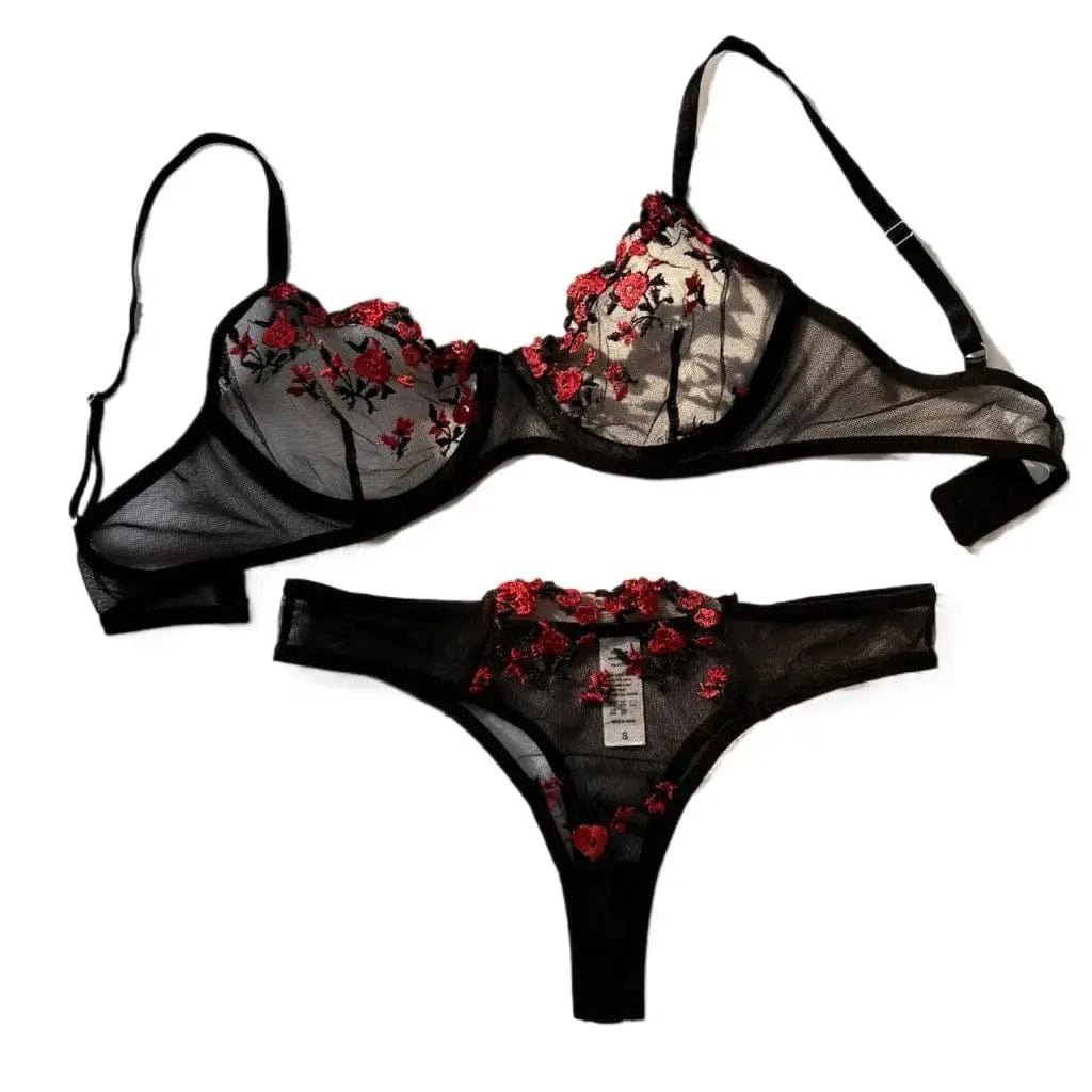 Sexy Set Womens Underwear Exotic Emotional Bra Set Embroidered Print Brassiere Lingerie Set Women's Set Push Up Thin Bralette - A-1 Thread Vault