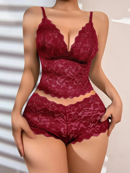 Sexy Sheer Floral Lace Bra Set for Women Wireless Unpadded Bralette and Panty Set Romantic Comfortable Underwear S-XL - A-1 Thread Vault