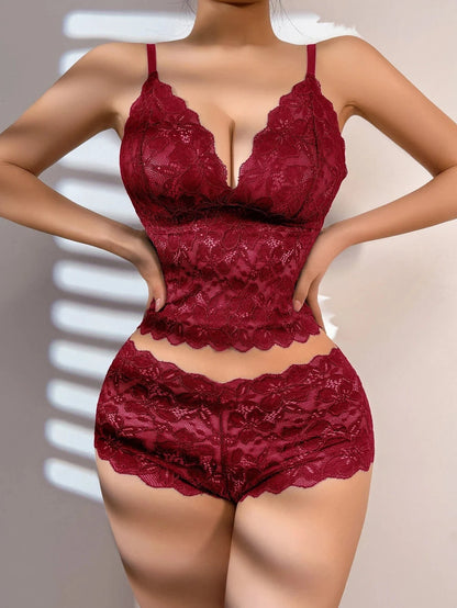 Sexy Sheer Floral Lace Bra Set for Women Wireless Unpadded Bralette and Panty Set Romantic Comfortable Underwear S-XL - A-1 Thread Vault