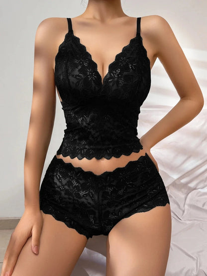 Sexy Sheer Floral Lace Bra Set for Women Wireless Unpadded Bralette and Panty Set Romantic Comfortable Underwear S-XL - A-1 Thread Vault