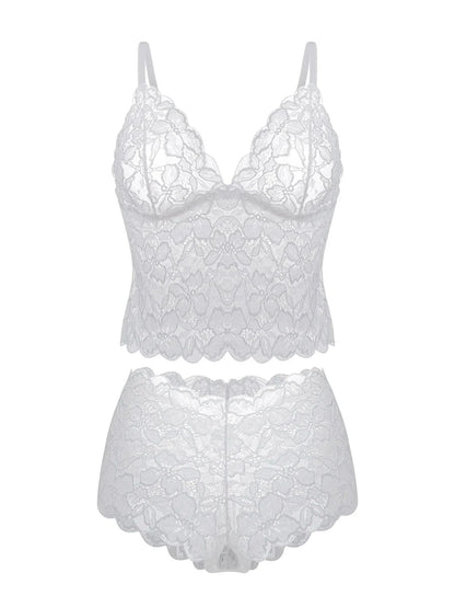 Sexy Sheer Floral Lace Bra Set for Women Wireless Unpadded Bralette and Panty Set Romantic Comfortable Underwear S-XL - A-1 Thread Vault