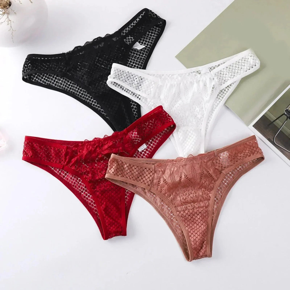 Sexy Sheer Lace Transparent Female Underwear Mesh Hook Briefs Low Waist Seamless Underpants Lingerie for Women Calzones Mujer - A-1 Thread Vault