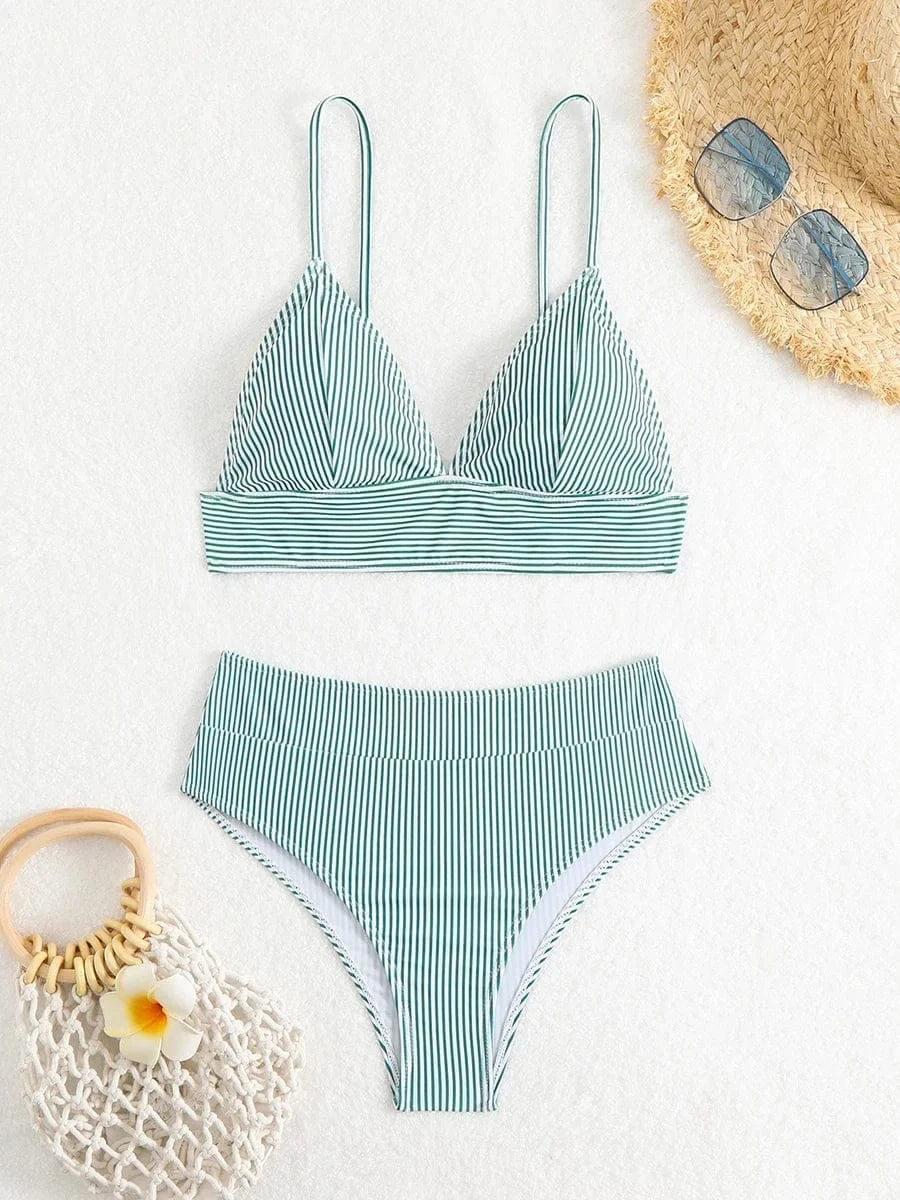 Sexy Striped Ruffle Bikini Swimsuit Women 2026 Two-piece Swimwear High Waisted Bikinis Set Female Bathing Suit Push Up Beachwear - A-1 Thread Vault