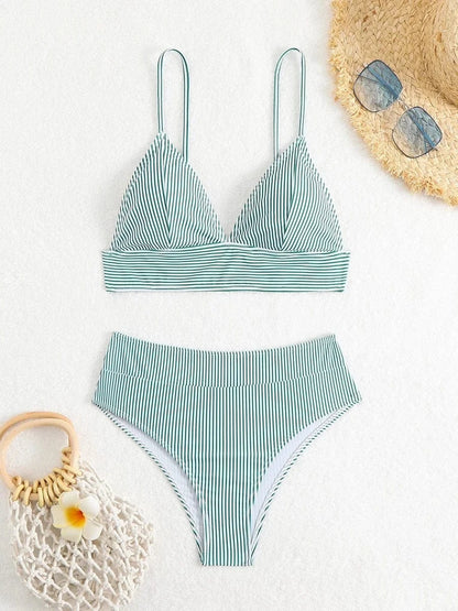 Sexy Striped Ruffle Bikini Swimsuit Women 2026 Two-piece Swimwear High Waisted Bikinis Set Female Bathing Suit Push Up Beachwear - A-1 Thread Vault