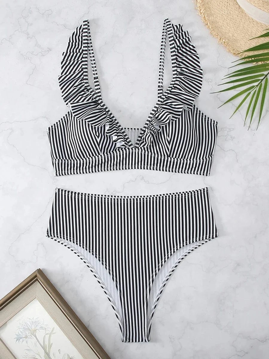 Sexy Striped Ruffle Bikini Swimsuit Women 2026 Two-piece Swimwear High Waisted Bikinis Sets Female Bathing Suit Push Up Monokini - A-1 Thread Vault