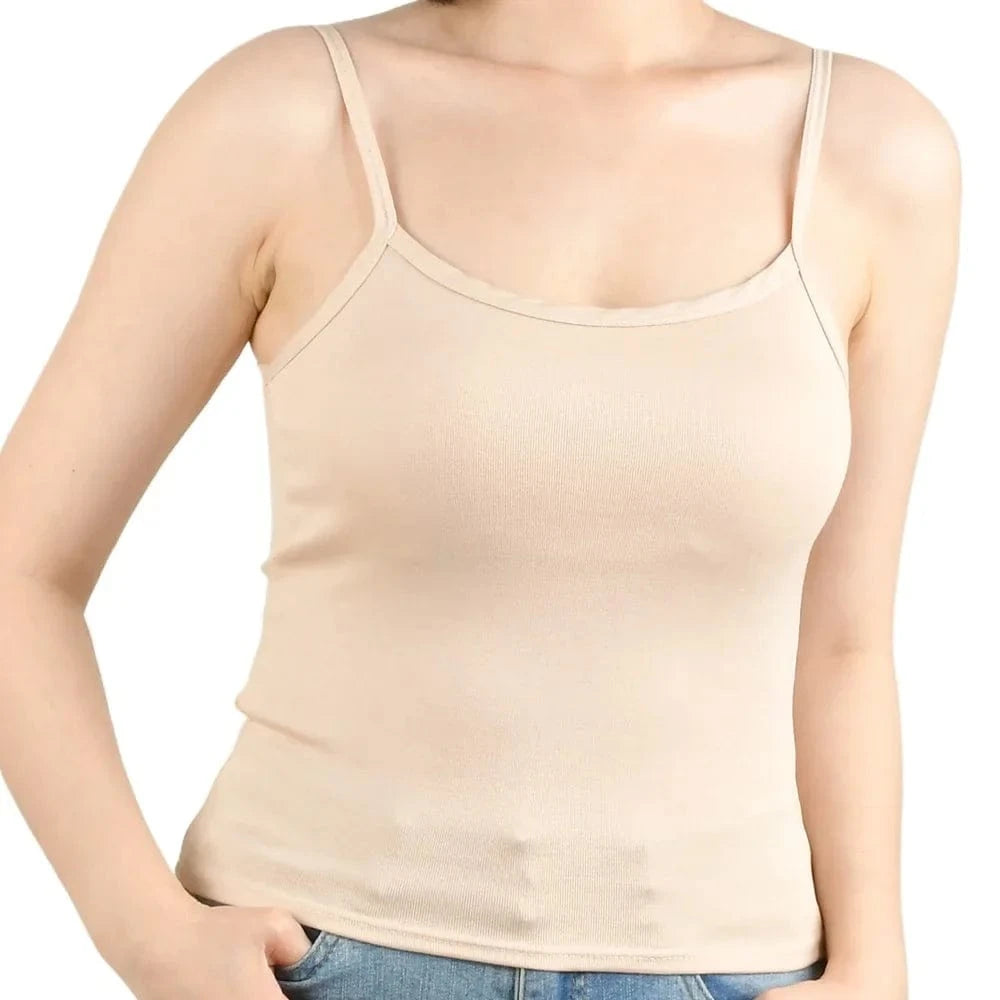 Sexy Summer Sleeveless T-Shirt Spaghetti Strap Cropped Tank Top with Built-in Bra Fashion Solid Color Sporty Camisole - A-1 Thread Vault