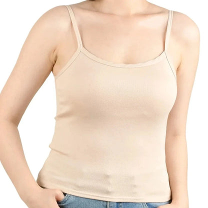 Sexy Summer Sleeveless T-Shirt Spaghetti Strap Cropped Tank Top with Built-in Bra Fashion Solid Color Sporty Camisole - A-1 Thread Vault