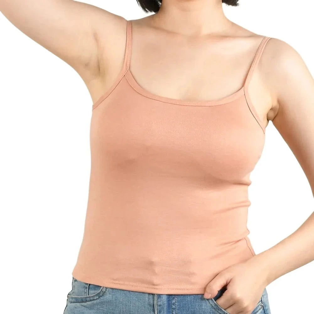 Sexy Summer Sleeveless T-Shirt Spaghetti Strap Cropped Tank Top with Built-in Bra Fashion Solid Color Sporty Camisole - A-1 Thread Vault