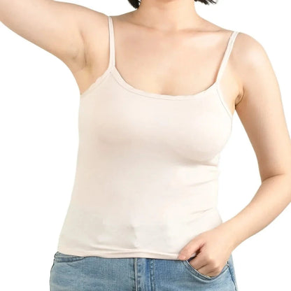 Sexy Summer Sleeveless T-Shirt Spaghetti Strap Cropped Tank Top with Built-in Bra Fashion Solid Color Sporty Camisole - A-1 Thread Vault