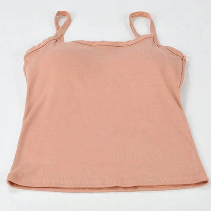 Sexy Summer Sleeveless T-Shirt Spaghetti Strap Cropped Tank Top with Built-in Bra Fashion Solid Color Sporty Camisole - A-1 Thread Vault