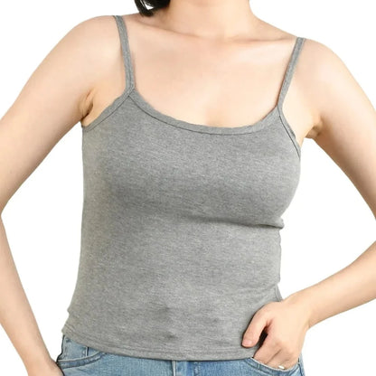 Sexy Summer Sleeveless T-Shirt Spaghetti Strap Cropped Tank Top with Built-in Bra Fashion Solid Color Sporty Camisole - A-1 Thread Vault