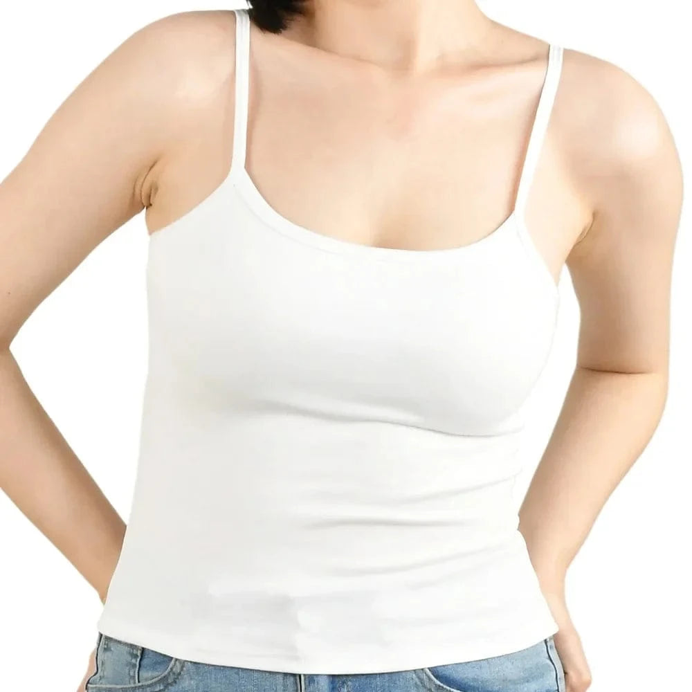 Sexy Summer Sleeveless T-Shirt Spaghetti Strap Cropped Tank Top with Built-in Bra Fashion Solid Color Sporty Camisole - A-1 Thread Vault