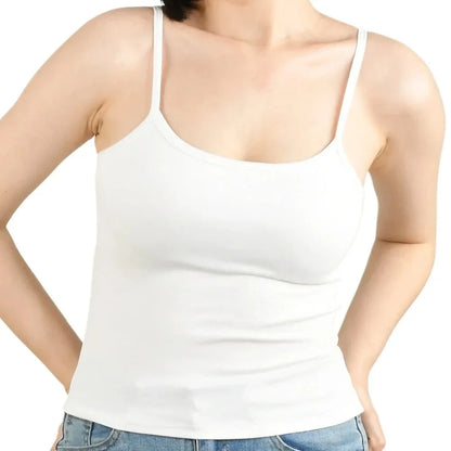 Sexy Summer Sleeveless T-Shirt Spaghetti Strap Cropped Tank Top with Built-in Bra Fashion Solid Color Sporty Camisole - A-1 Thread Vault