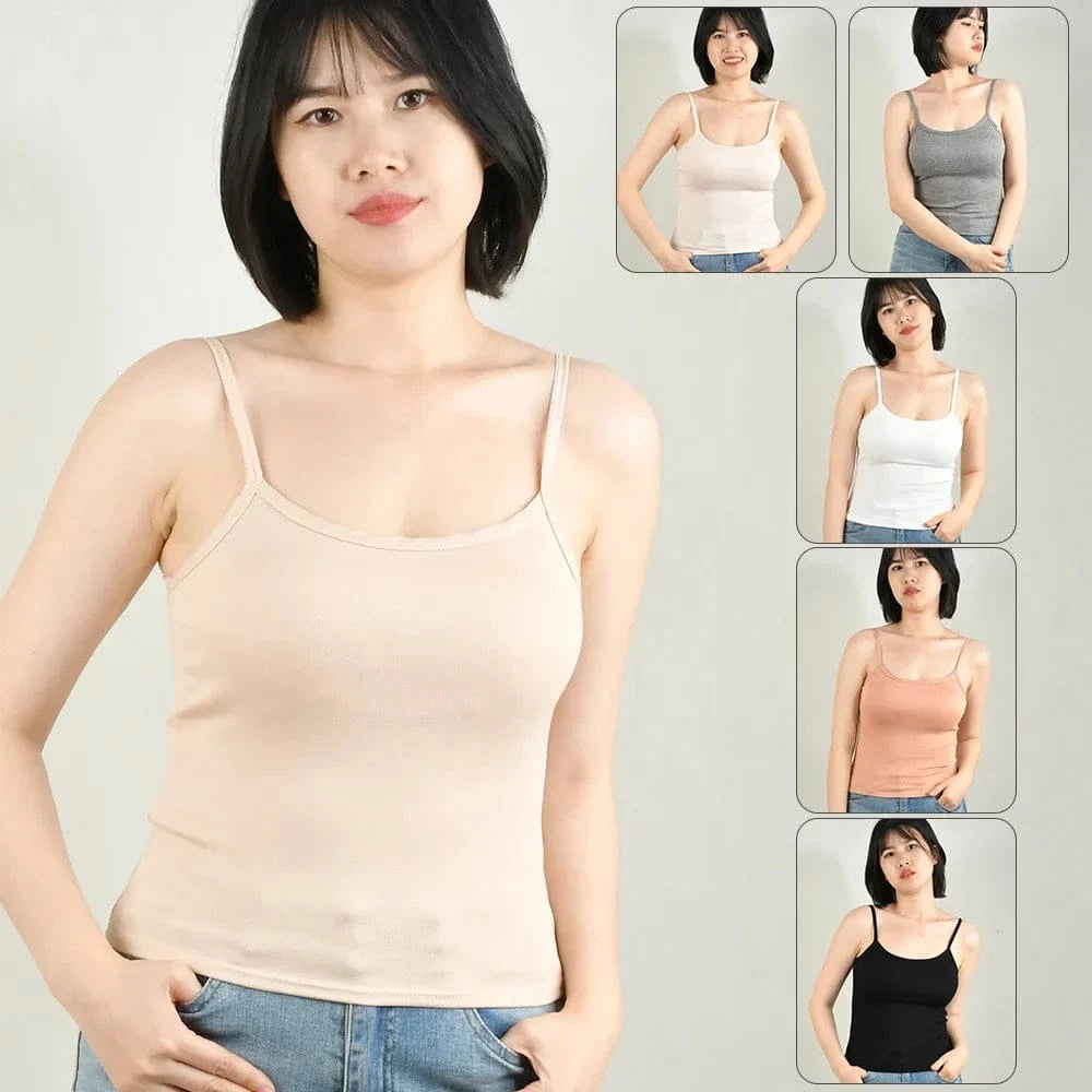 Sexy Summer Sleeveless T-Shirt Spaghetti Strap Cropped Tank Top with Built-in Bra Fashion Solid Color Sporty Camisole - A-1 Thread Vault