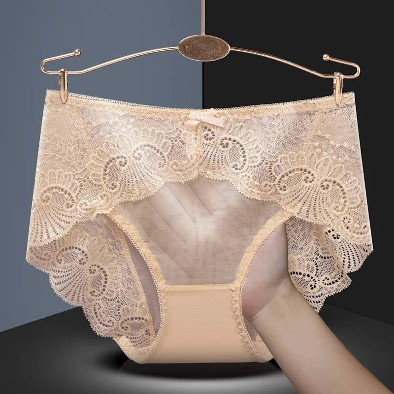 Sexy Thin Breathable Women Underwear Lace Hollow Transparent Middle Waist Female Panties Mesh Cotton Crotch Breifs Lingerie - A-1 Thread Vault