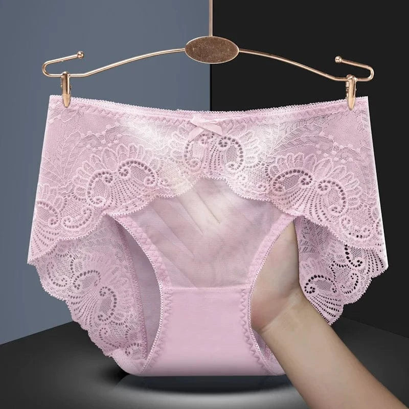 Sexy Thin Breathable Women Underwear Lace Hollow Transparent Middle Waist Female Panties Mesh Cotton Crotch Breifs Lingerie - A-1 Thread Vault