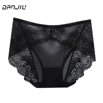 Sexy Thin Breathable Women Underwear Lace Hollow Transparent Middle Waist Female Panties Mesh Cotton Crotch Breifs Lingerie - A-1 Thread Vault
