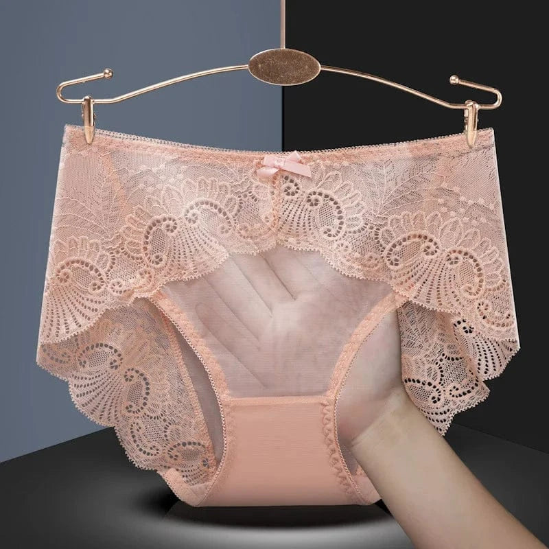 Sexy Thin Breathable Women Underwear Lace Hollow Transparent Middle Waist Female Panties Mesh Cotton Crotch Breifs Lingerie - A-1 Thread Vault