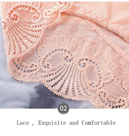 Sexy Thin Breathable Women Underwear Lace Hollow Transparent Middle Waist Female Panties Mesh Cotton Crotch Breifs Lingerie - A-1 Thread Vault