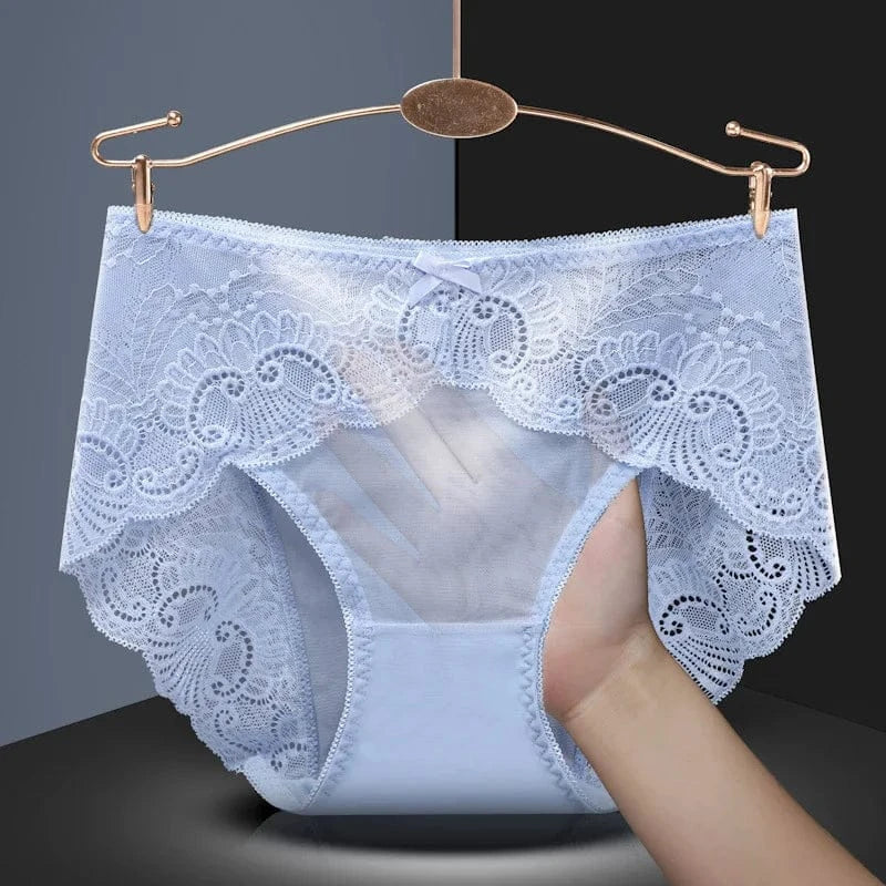 Sexy Thin Breathable Women Underwear Lace Hollow Transparent Middle Waist Female Panties Mesh Cotton Crotch Breifs Lingerie - A-1 Thread Vault