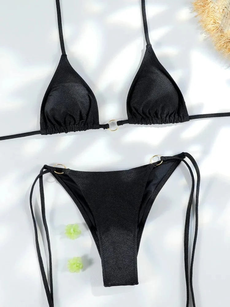 Sexy Triangle Chains Bikini Sets Micro Thongs Swimsuit Women Bathing Suit Biquini Bandage Beachwear Print Swimwear Thong Bikini - A-1 Thread Vault