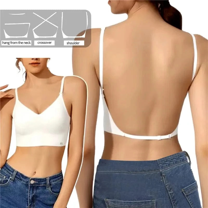 Sexy U-shaped Back Lingerie Female Inner Wear Summer Thin Without Trace Backless Triangle Cup Polymerization Bra - A-1 Thread Vault