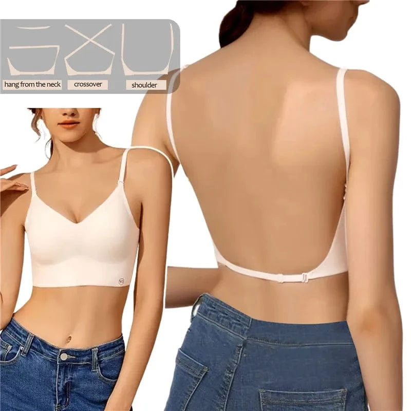 Sexy U-shaped Back Lingerie Female Inner Wear Summer Thin Without Trace Backless Triangle Cup Polymerization Bra - A-1 Thread Vault