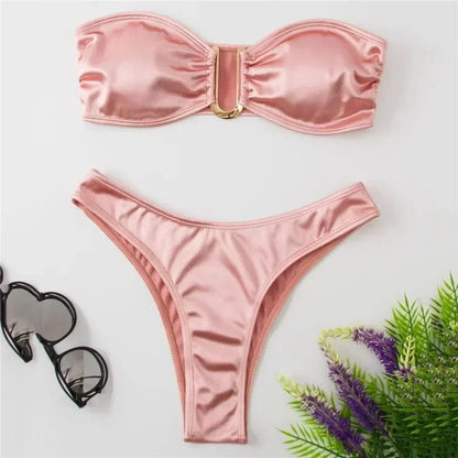 Sexy U Shaped Bandeau Bikinis Sets Mujer Strapless Swimwear Women Gold Swimsuit Bathing Suit Biquinis Brazilian Bikini Swim 2026 - A-1 Thread Vault