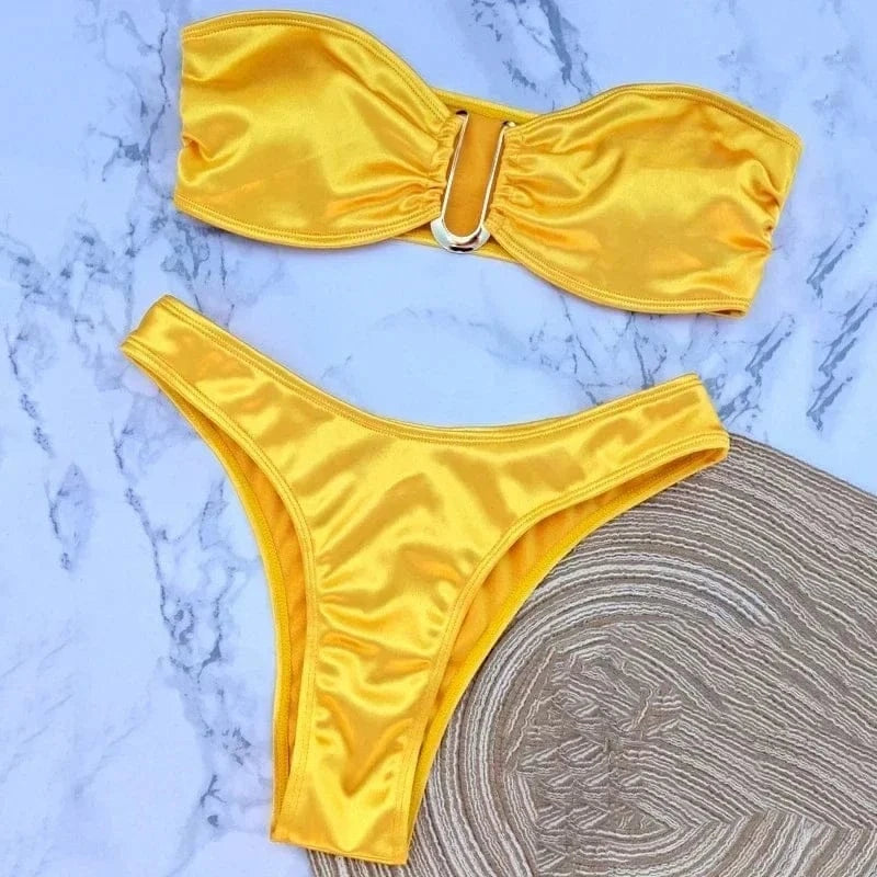 Sexy U Shaped Bandeau Bikinis Sets Mujer Strapless Swimwear Women Gold Swimsuit Bathing Suit Biquinis Brazilian Bikini Swim 2026 - A-1 Thread Vault