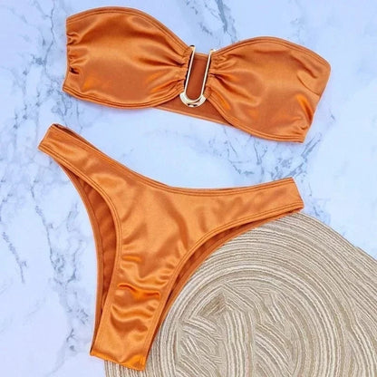 Sexy U Shaped Bandeau Bikinis Sets Mujer Strapless Swimwear Women Gold Swimsuit Bathing Suit Biquinis Brazilian Bikini Swim 2026 - A-1 Thread Vault