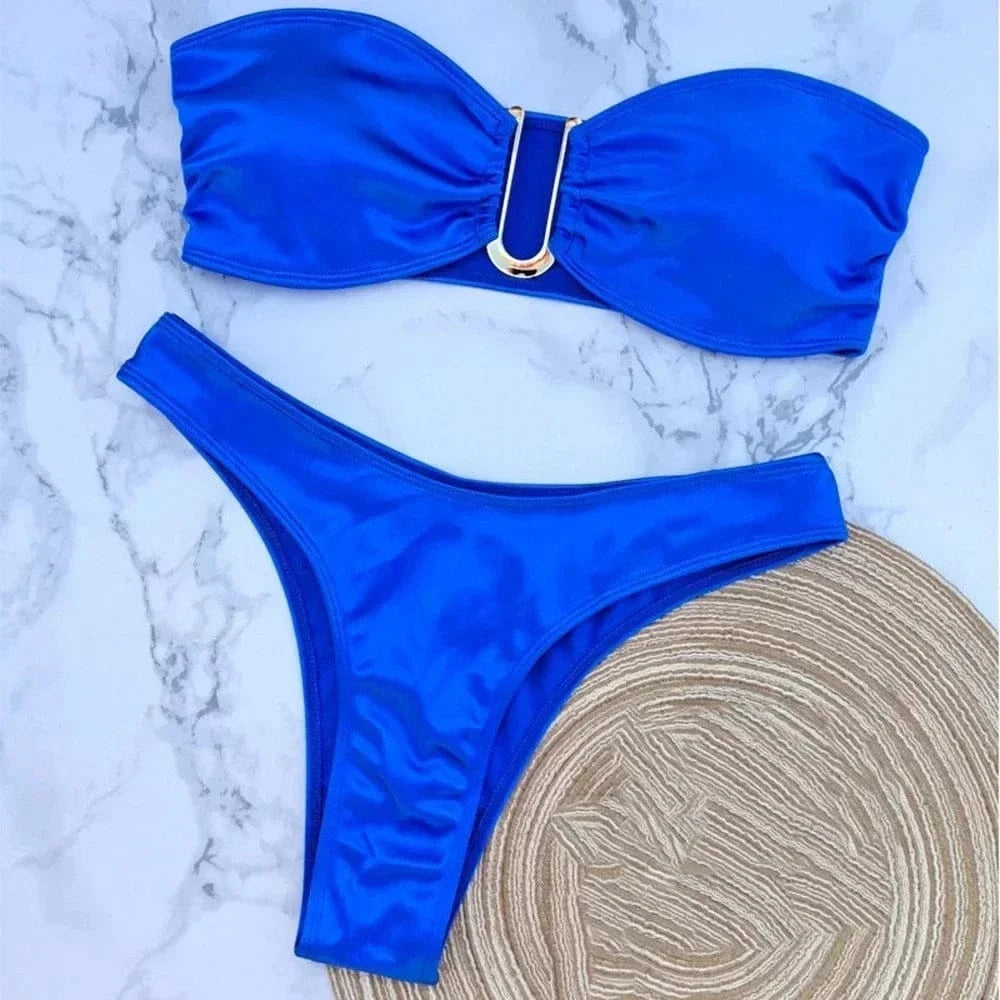 Sexy U Shaped Bandeau Bikinis Sets Mujer Strapless Swimwear Women Gold Swimsuit Bathing Suit Biquinis Brazilian Bikini Swim 2026 - A-1 Thread Vault